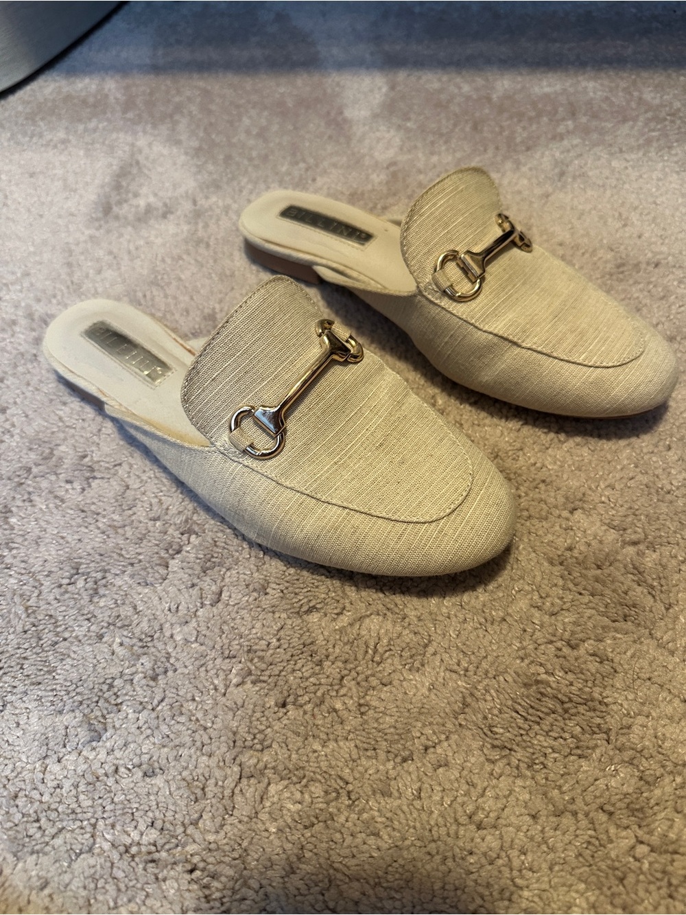Billini Cream Linen-Look Slip-On Mules with Gold Bit